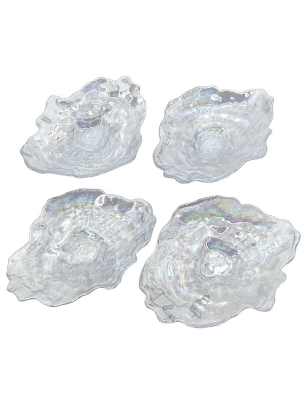 Akcam Turkish Hand Made Iridescent Glass Shell Shaped Dishes Plates Beach Decor
